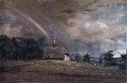John Constable, Landscape study,cottage and rainbow